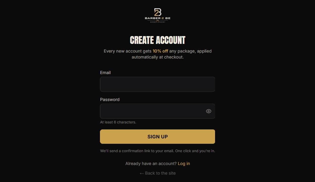 Create account form with email and password