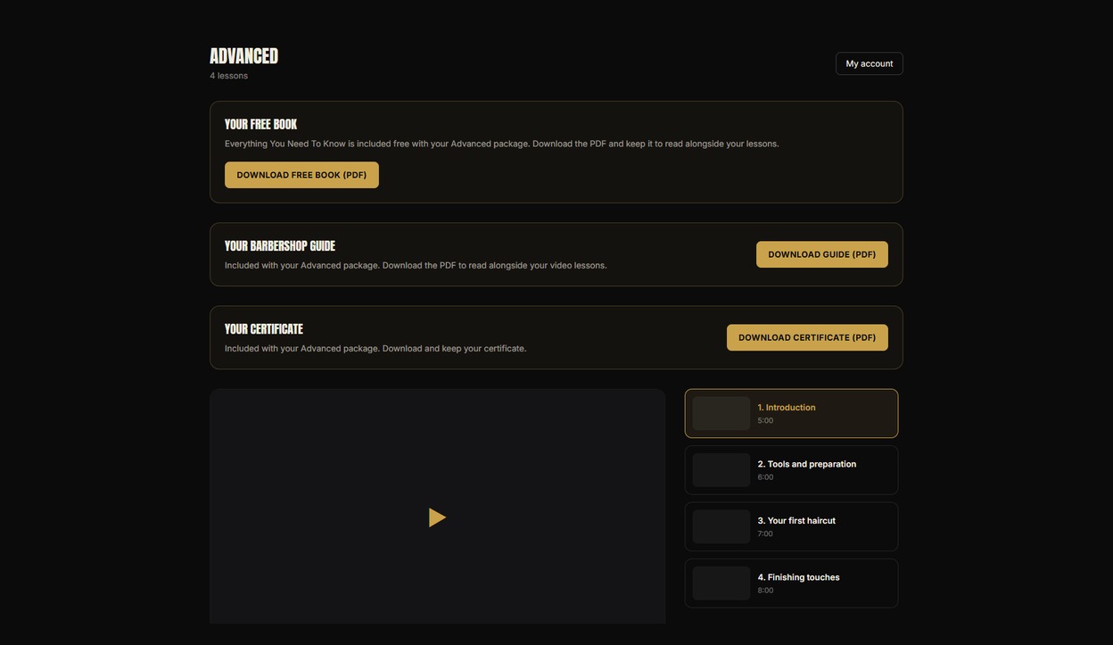 Lesson player with the video list